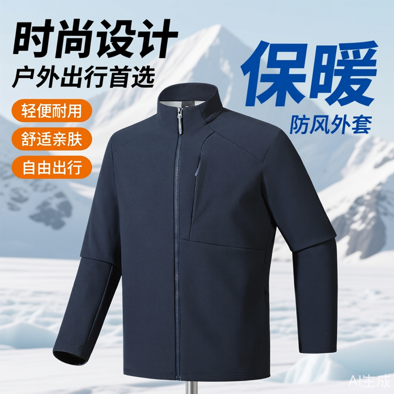 2025新款大码男士软壳衣春秋新款防风防泼水登山徒步保暖薄绒外套