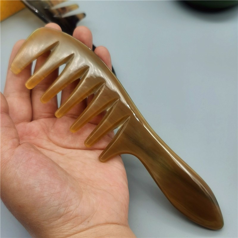 西藏手工天然牦牛角梳子手梳防静电大齿按摩梳卷发