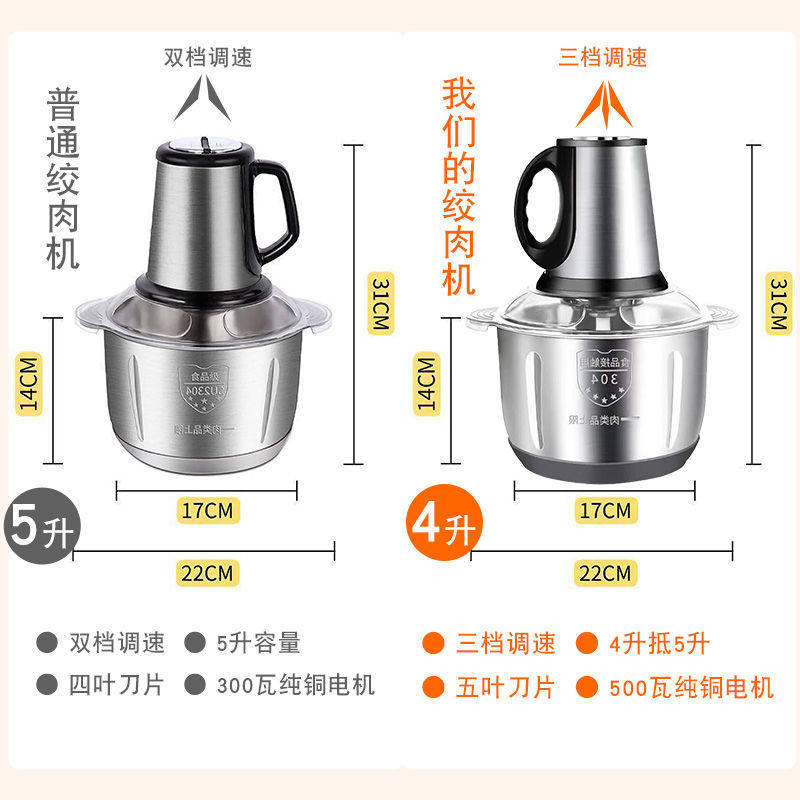 顶圣4L大容量新升级多功能绞肉机不锈钢家用电动辣椒碎菜蒜合面器