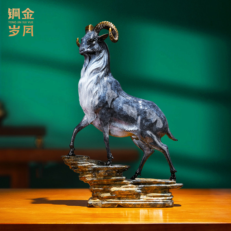 领头羊铜金岁月黄铜羊工艺品铜器办公室装饰业礼品