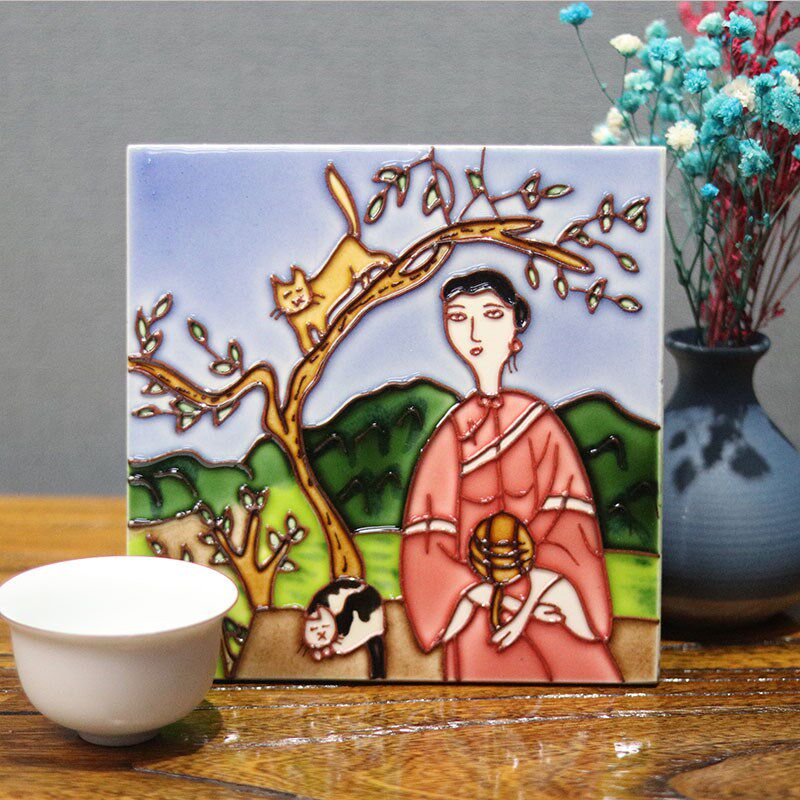 福利文创瓷画瓷片手工杯垫隔热垫客厅茶室墙面挂画桌