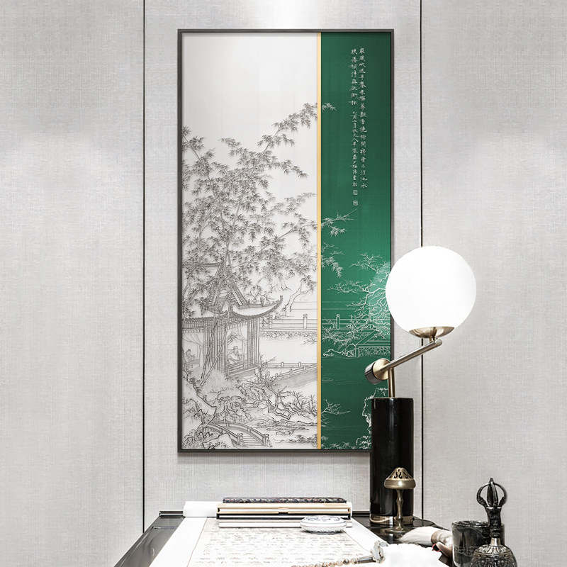 新入户玄关浮雕立体装饰画正对门壁画走廊过道竹报平安图挂画