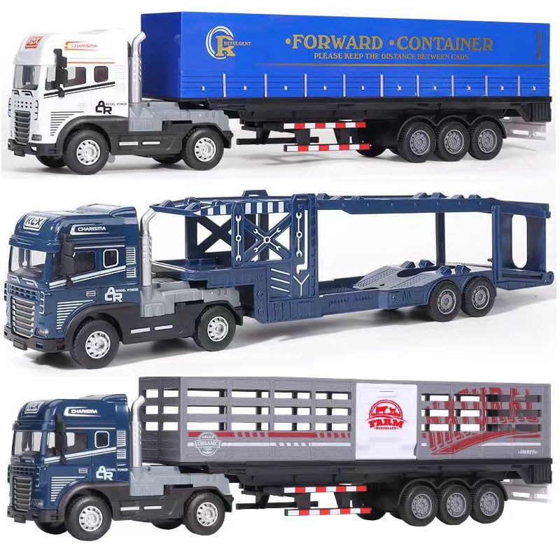 新款儿童合金仿真平板声光轿运拖车货柜车收纳车玩具集装箱惯性车