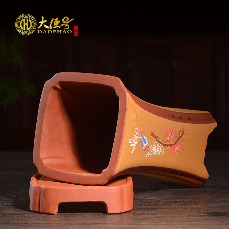 彩绘四方形带托盘紫砂花盆盆景绿植吊篮兰草春兰建兰栽兰花盆