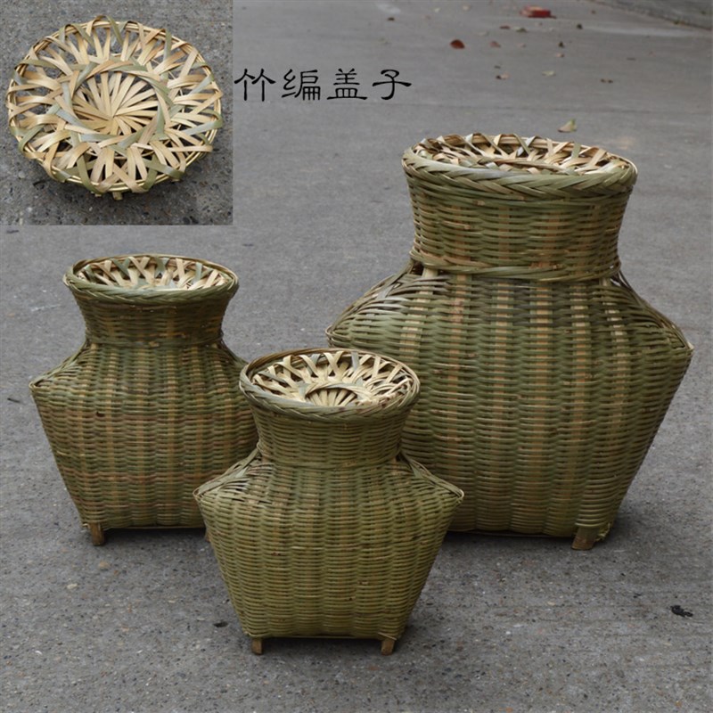 手工竹编鱼篓竹编篓竹制品装饰竹编灯罩小背篓小赶海竹编道具
