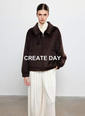 CREATE DAY 37%贝贝苏丽哈灵顿夹克女装秋冬复古拉链毛毛短款外套