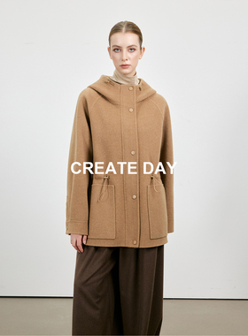 CREATE DAY 10秘鲁羊驼毛小禾巴恩连帽抽绳绵羊毛短款外套女秋冬