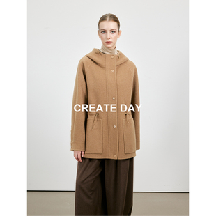 CREATE DAY 10秘鲁羊驼毛小禾巴恩连帽抽绳绵羊毛短款外套女秋冬