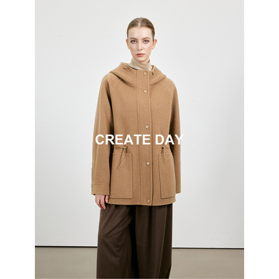 CREATE DAY 10秘鲁羊驼毛小禾巴恩连帽抽绳绵羊毛短款外套女秋冬