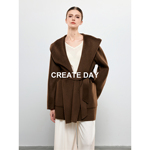 CREATE DAY M家100%山羊绒大衣女装秋冬正反两穿收腰连帽毛呢外套