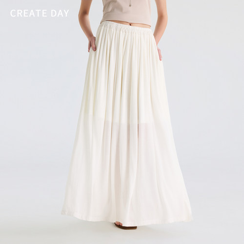 CREATE DAY 空调裙夏季桑蚕丝A字裙半身裙简约松弛户外