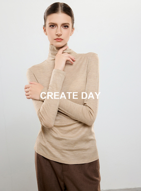 CREATE DAY 90%绵羊毛长袖针织衫秋冬山羊绒桑蚕丝高领打底衫上衣