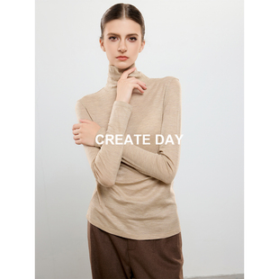 秋冬山羊绒桑蚕丝高领打底衫 CREATE 针织衫 90%绵羊毛长袖 上衣 DAY