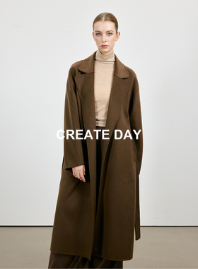 CREATE DAY 100%山羊绒 M家801改款大衣女撞秋冬长款收腰毛呢外套