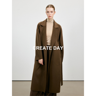 CREATE DAY 100%山羊绒 M家801改款大衣女装秋冬长款收腰毛呢外套