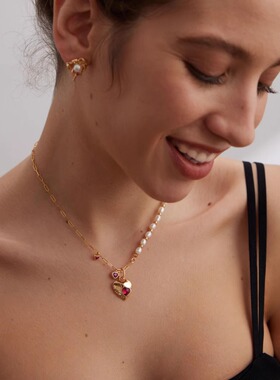 天然珍珠红刚玉爱心项链