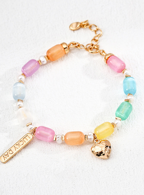 S925清新简约彩色桶珠珍珠手链梦幻花园手链