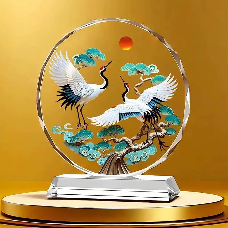 松鹤延年水晶摆饰福寿安康新房台客厅桌面摆件乔迁开业送礼装饰品