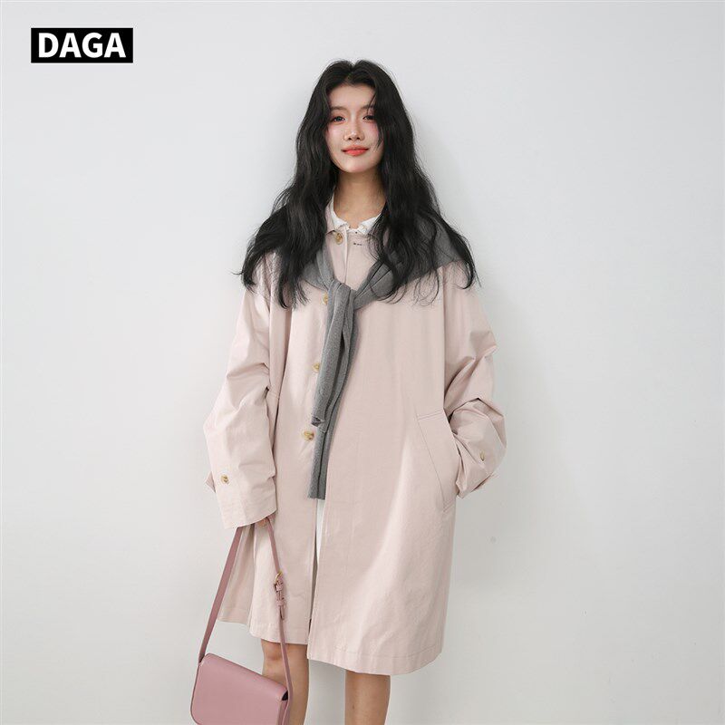 DAGA巨好看早秋粉色风衣女中长款2025超火减龄正流行韩版休闲外套