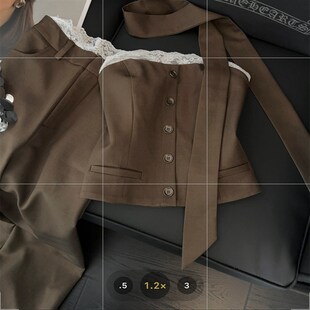 蕾丝边抹胸背心套装女夏季飘带挂脖辣妹风上衣高腰阔腿裤两件套女