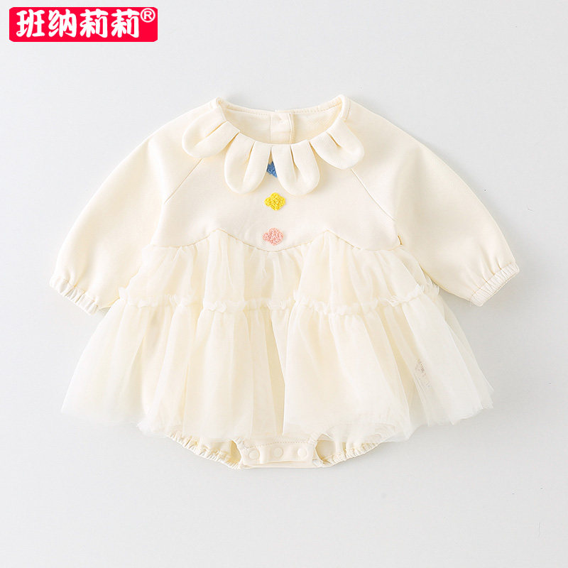 婴儿包屁衣宝宝春秋公主裙子0-1岁女孩秋装衣服满月百天三角爬薄