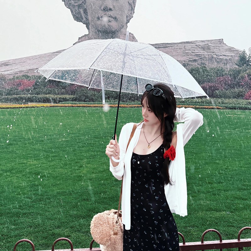 透明雨伞长柄女生高颜值直柄雨伞8骨加大加厚加固手动便携可爱图片