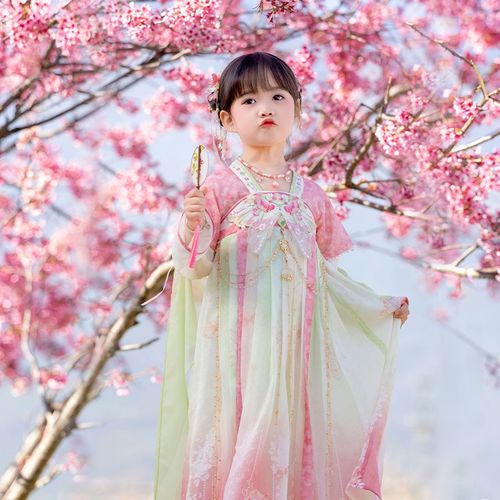 汉服女童春季款2024新款儿童高端超仙公主连衣裙女宝花神春装襦裙