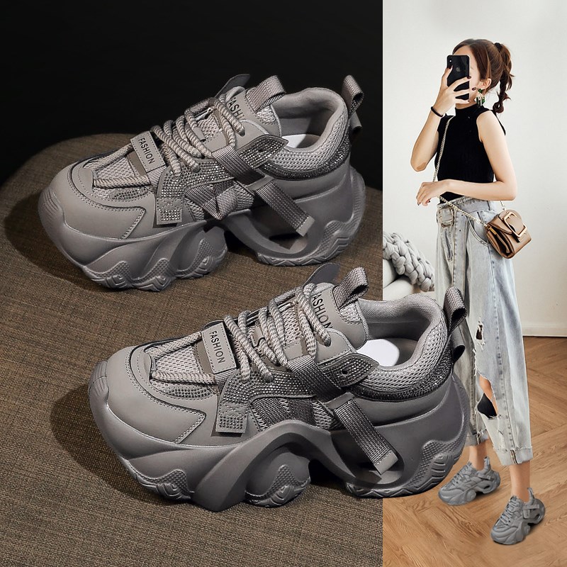2025夏季老爹鞋女内增高透气网面超火松糕厚底运动休闲鞋小白爆款