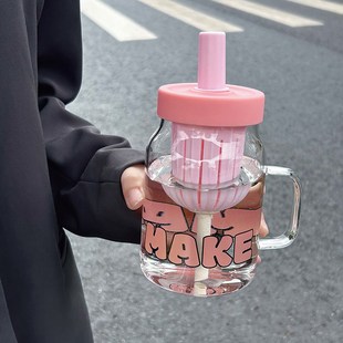 2024茶水分离杯高J颜值办公室吸管杯奶茶泡茶 玻璃水杯大容量新款