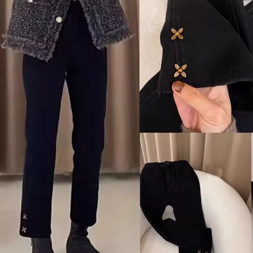 夏季新款黑色直筒牛仔裤女大码显瘦胖mm梨形身材高腰弹力烟管裤子 - 封面