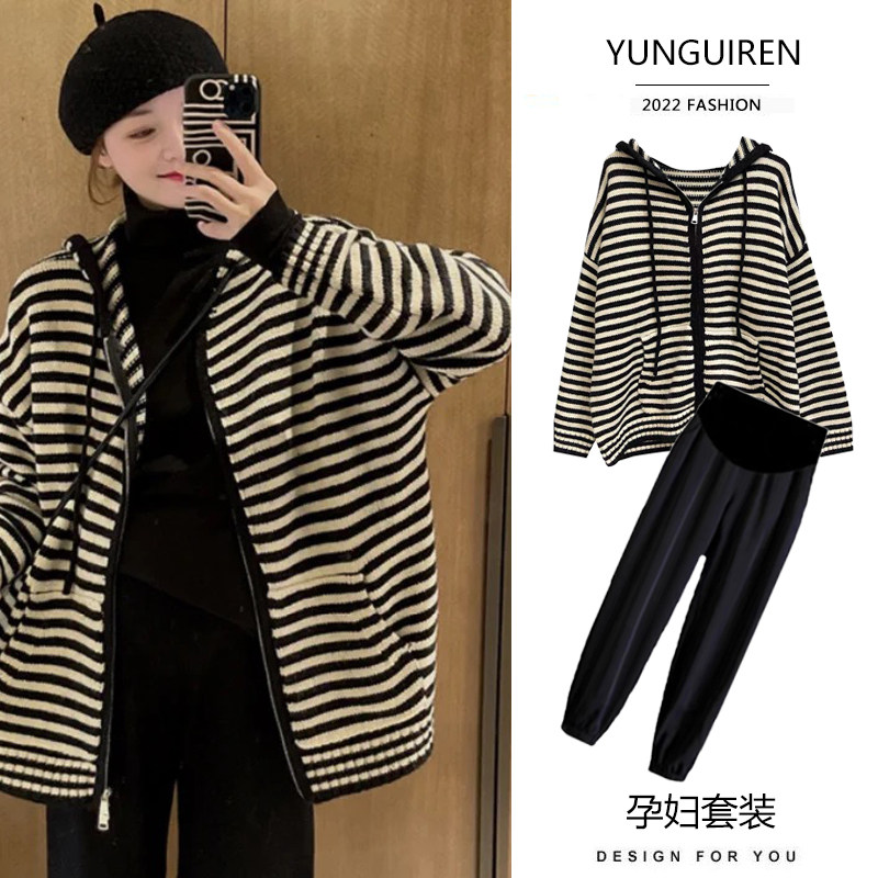 2023新款孕妇装春秋款春装套装条纹针织卫衣中长款开衫毛衣外套女,孕妇装/孕产妇用品/营养,毛衣,淘宝优惠券,粉丝福利购,淘宝优惠卷
