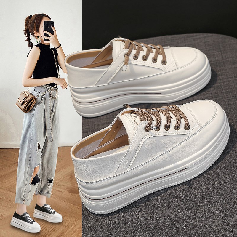 内增高小白鞋女厚底春秋松糕2025夏季新款爆单百搭休闲一脚蹬板鞋