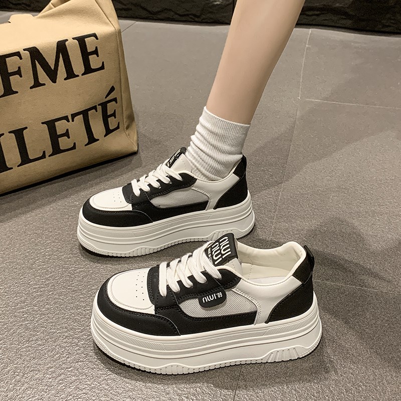 增高小白鞋女2025春夏季新款厚底透气网面松糕面包鞋休闲运动板鞋