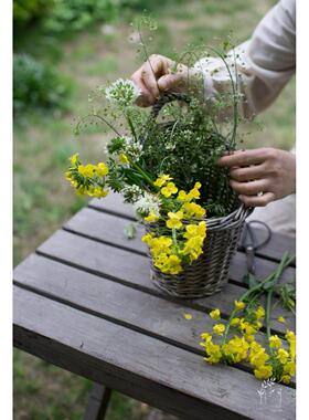 NfT 法式乡村复古壁挂花篮 灰色做旧柳编篮筐 插花器 杂物收纳筐