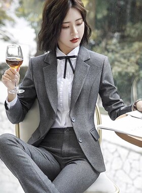 职业装套装时尚西装领长袖修身气质E秋冬气质灰色正装工作服外套