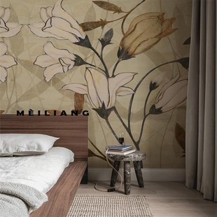 手绘油画百合花壁布复古美式壁纸卧室客厅电视背景墙墙纸定制壁画