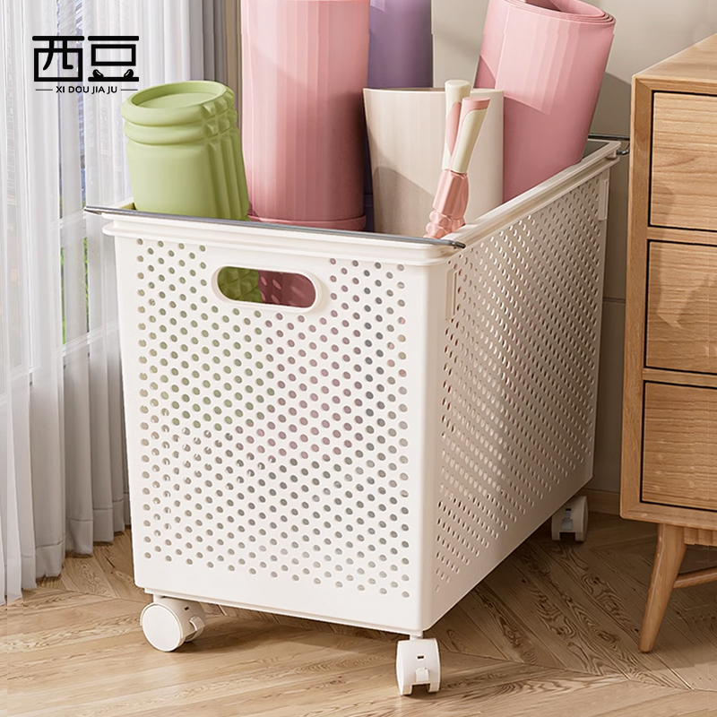 瑜伽垫收纳筐带轮家用运动健身器材夹缝收纳篮泡沫轴球拍置物架子