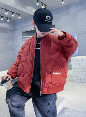 男大童秋冬红色过年轻薄棒球羽绒服2025新款儿童冬装保暖防风外套