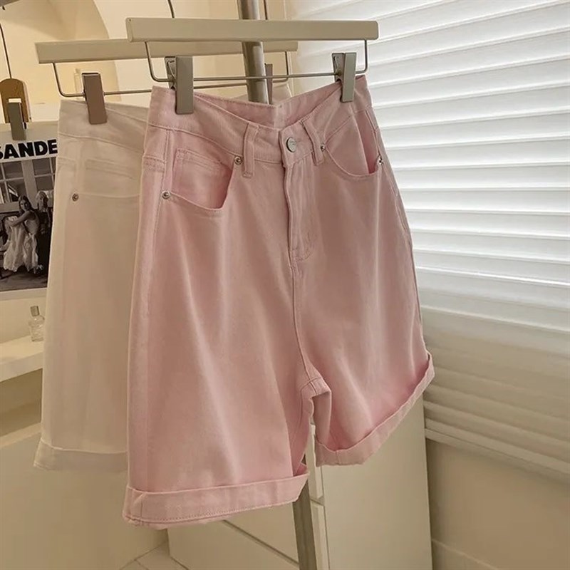 特大码300斤阔腿卷边牛仔短裤男女装夏季潮牌宽松休闲五分中裤子2