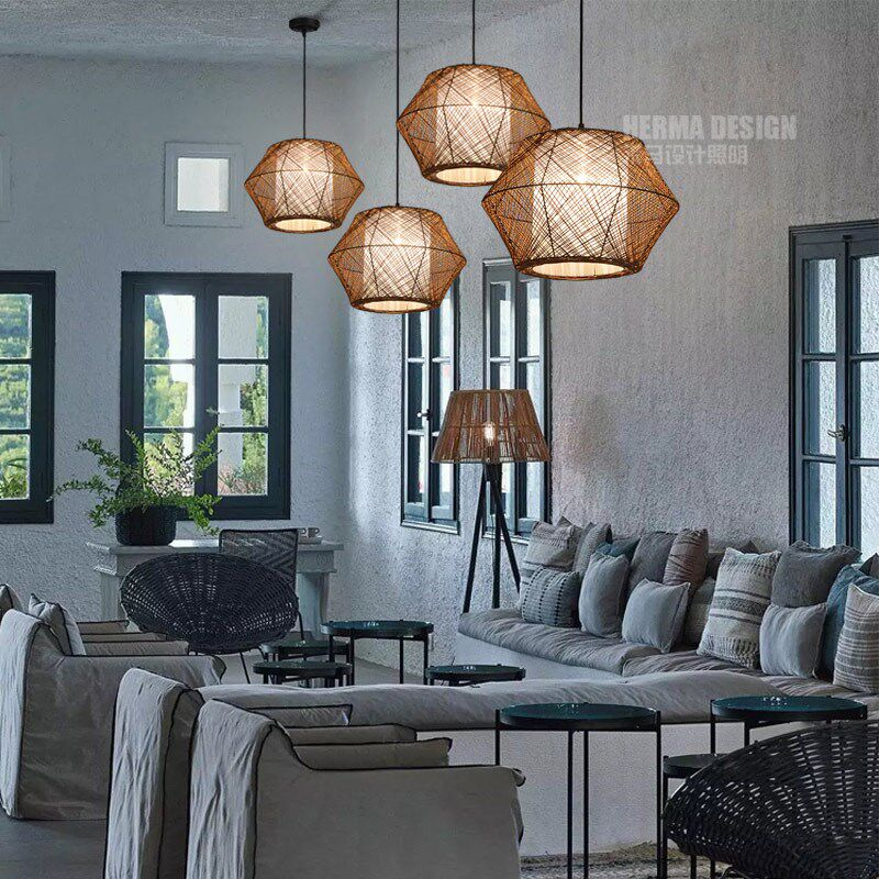 东南亚民宿卧室吊灯创意乡村复古茶室吊灯飞碟麻线藤艺灯,家装灯饰光源,客厅吊灯,淘宝优惠券,粉丝福利购,淘宝优惠卷
