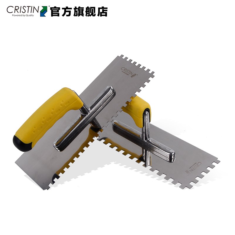 克里斯汀瓷砖粘合剂抹泥灰刀带齿抹子不锈钢瓷砖铺贴工具齿形抹刀