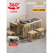 乌金木旋转折叠移动茶桌椅组合实木小型家用客厅阳台新中式 泡茶台