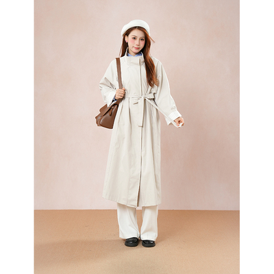 2025秋季新款中长款立领风衣外套女小个子长款英伦宽松高级感大衣