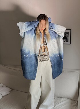 MOERSHOP 腔调肆意散发 渐变蓝色衬衫外套女夏季新款宽松长袖衬衣