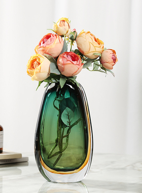 琉璃彩色花瓶摆件客厅轻奢餐桌样板间样品屋展示中心玻璃落日余晖
