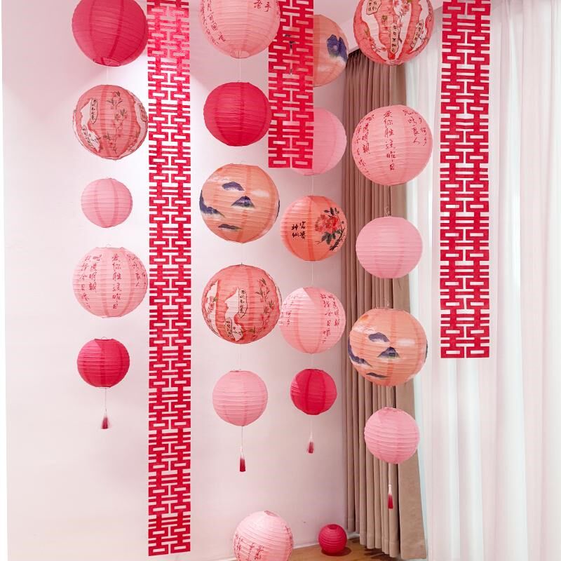 国风喜庆中式纸灯笼婚房布置灯笼串装饰挂饰客厅吊饰结婚挂件