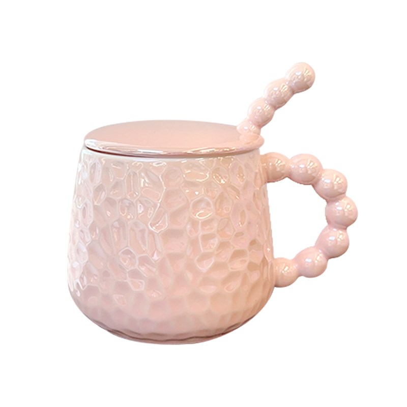珍珠陶瓷马克杯带盖勺子精致女生手柄咖啡杯高颜值办公室喝水杯韩
