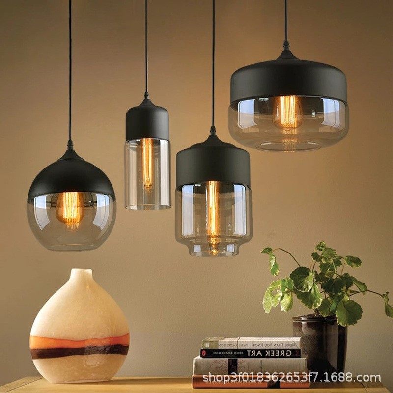 北欧工业风loft餐厅黑色玻璃吊灯 个性复古艺术创意酒吧吧台组合