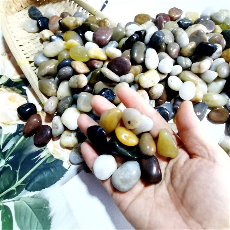 铺地鹅卵石大小雨花石鹅软石头庭院花园造装饰抛光五彩石花盆铺面