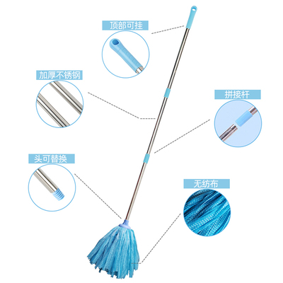 家用免手洗蓝色不织布布布条拖把地拖把头老式拧水拖布圆头墩布水